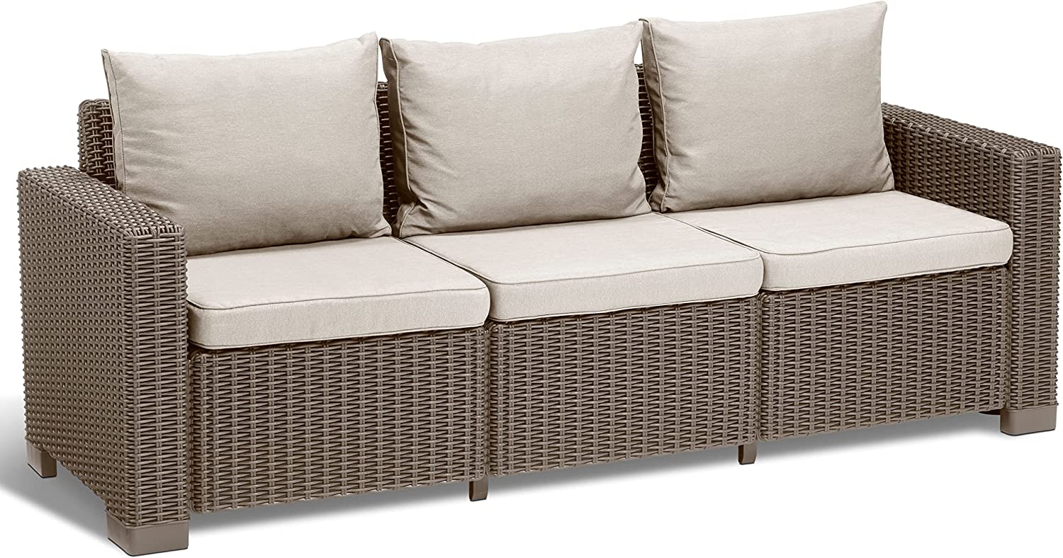 SUPER SALE KETER ALLIBERT CALIFORNIA 3 SEATER LOUNGE SET RESIN CAPUCCINO